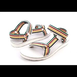 Teva x HBC Hudson's Bay Stripes Sandals in White 💚❤️💛💙